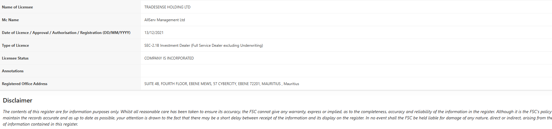 FSC Mauritius license